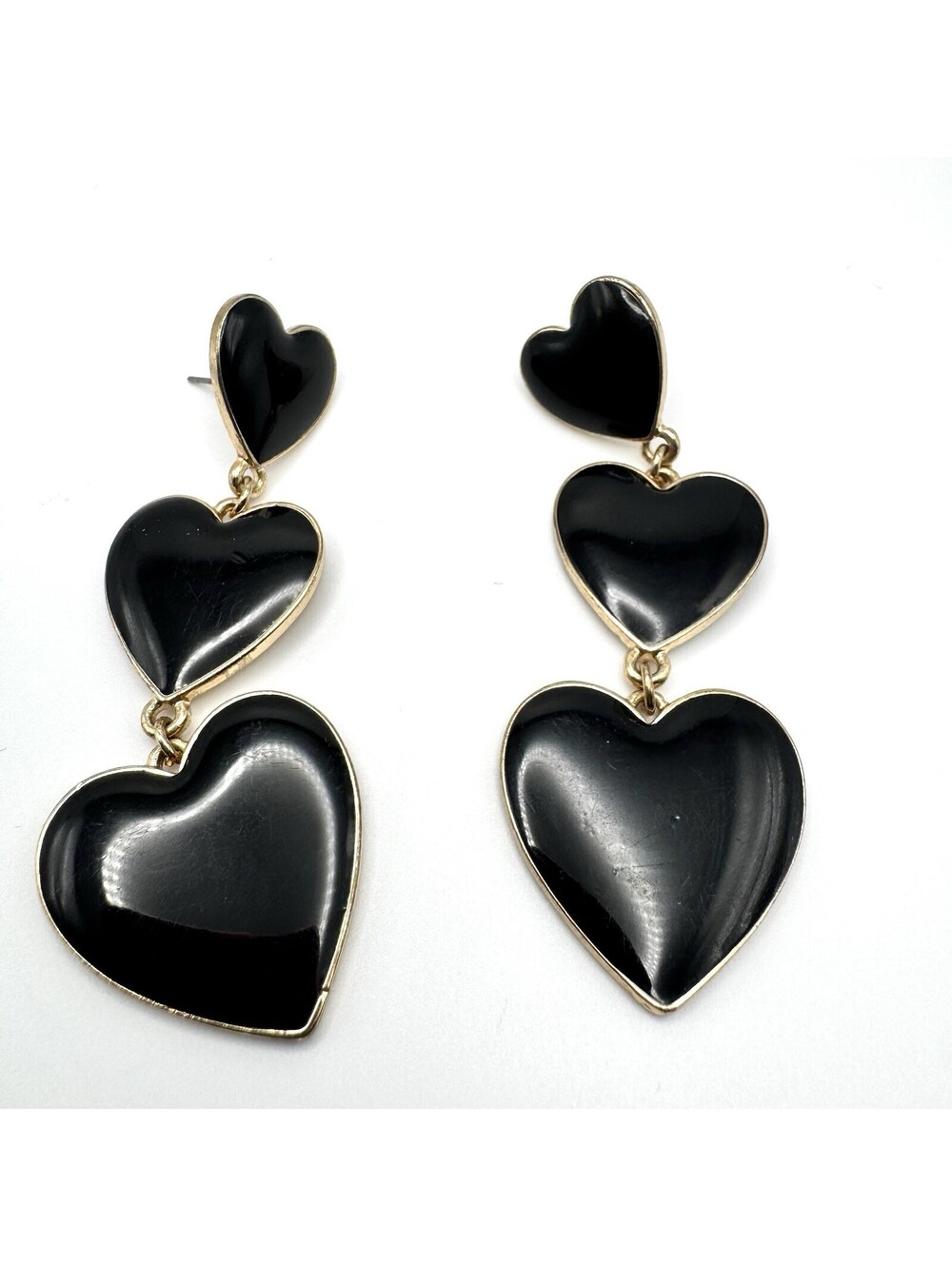 Sugarfix Black Heart Drop Earrings Gold Tone Statement Dangle 3 Inch